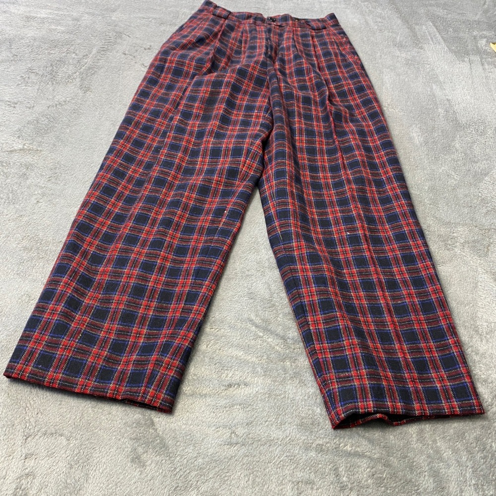 Vintage Giorgio Sant'Angelo Pants Women 6 Red Plaid Pure Wool High Rise Wide Leg
